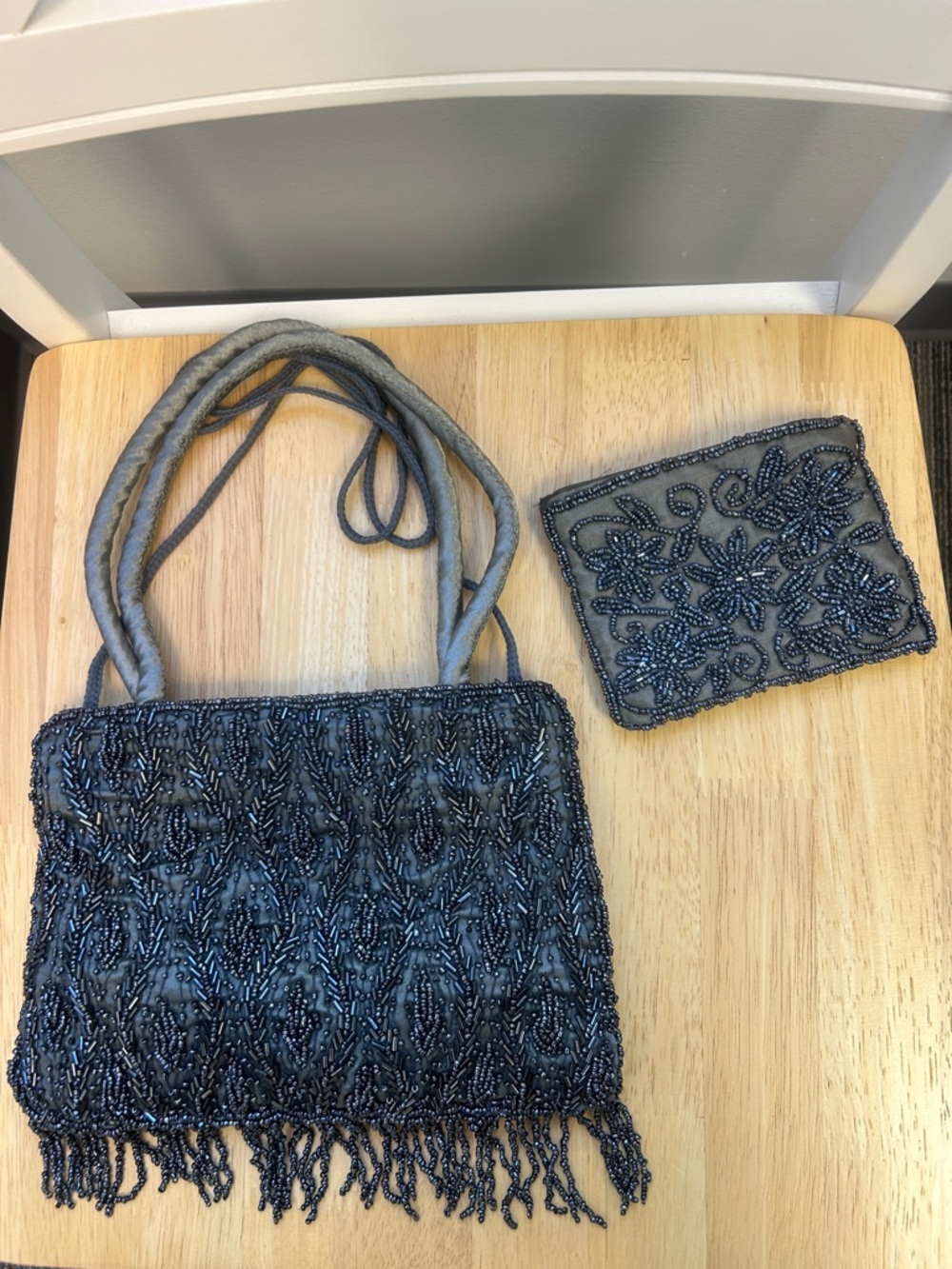 Stunning  Dark Gray Beaded Evening Bag with Matching Beaded Wallet